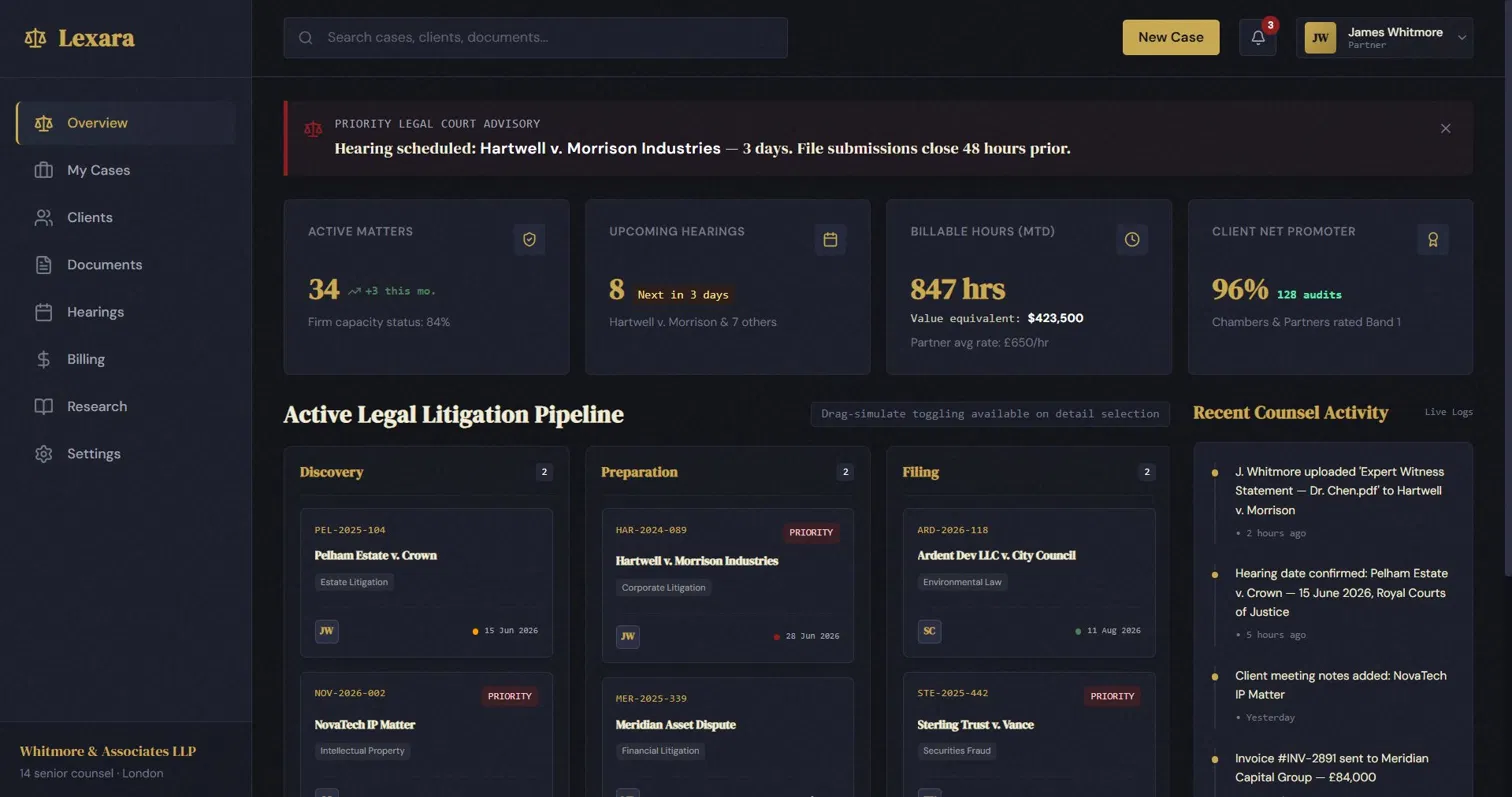 Lexara Legal Management Dashboard